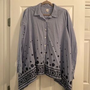 205. Gap Long Sleeve Blouse Large Blue With Embroidery